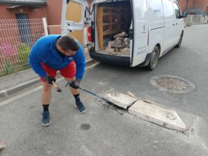 démontage des restes du bac et dépot à la déchetterie